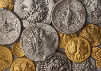 Composition of gold and silver coins from the Archaeological Museum of Thessaloniki ©AMTH