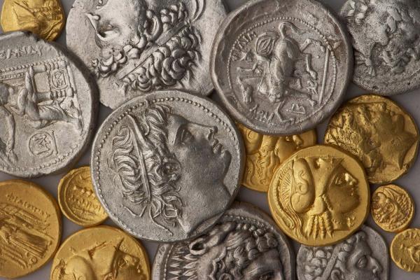 Composition of gold and silver coins from the Archaeological Museum of Thessaloniki ©AMTH