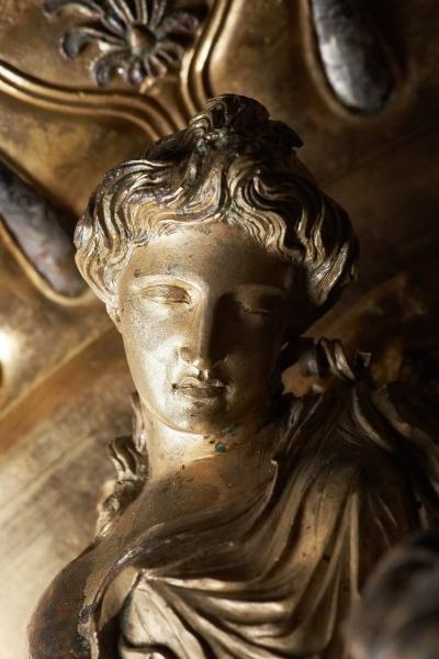 Detail from renowned bronze crater of Derveni, Greece of the 4th century AD. depicting a sleeping drunken maenad. The crater of Derveni is among the most emblematic exhibits of the Archaeological Museum of Thessaloniki. This photo was selected for the museum's main banner in 2007. ©AMTH